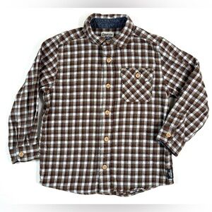 OSHKOSH BGOSH Toddler Boy Plaid Flannel Button Down Shirt 5T Rustic Western Warm